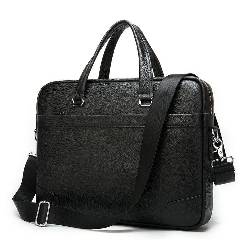 Manufacturer wholesale custom logo expandable black cowhide leather handbag briefcase for man