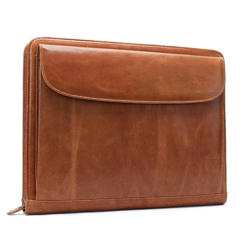 Eco friensly high end a4 custom logo genuine leather document file folder bag
