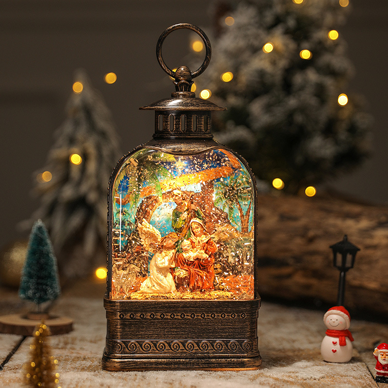 Christmas snow crystal ball creative gift flat lantern music box retro snow music box ornaments