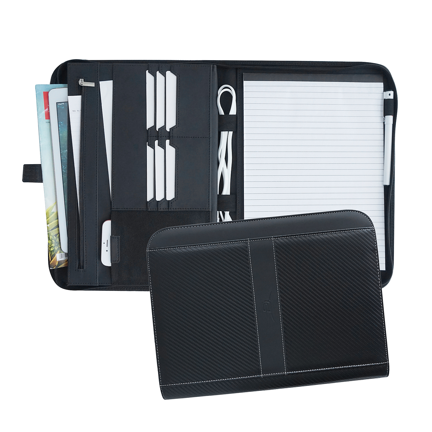 business file folder legal size notepads clipboard carbon fiber leather portfolio organizer bag