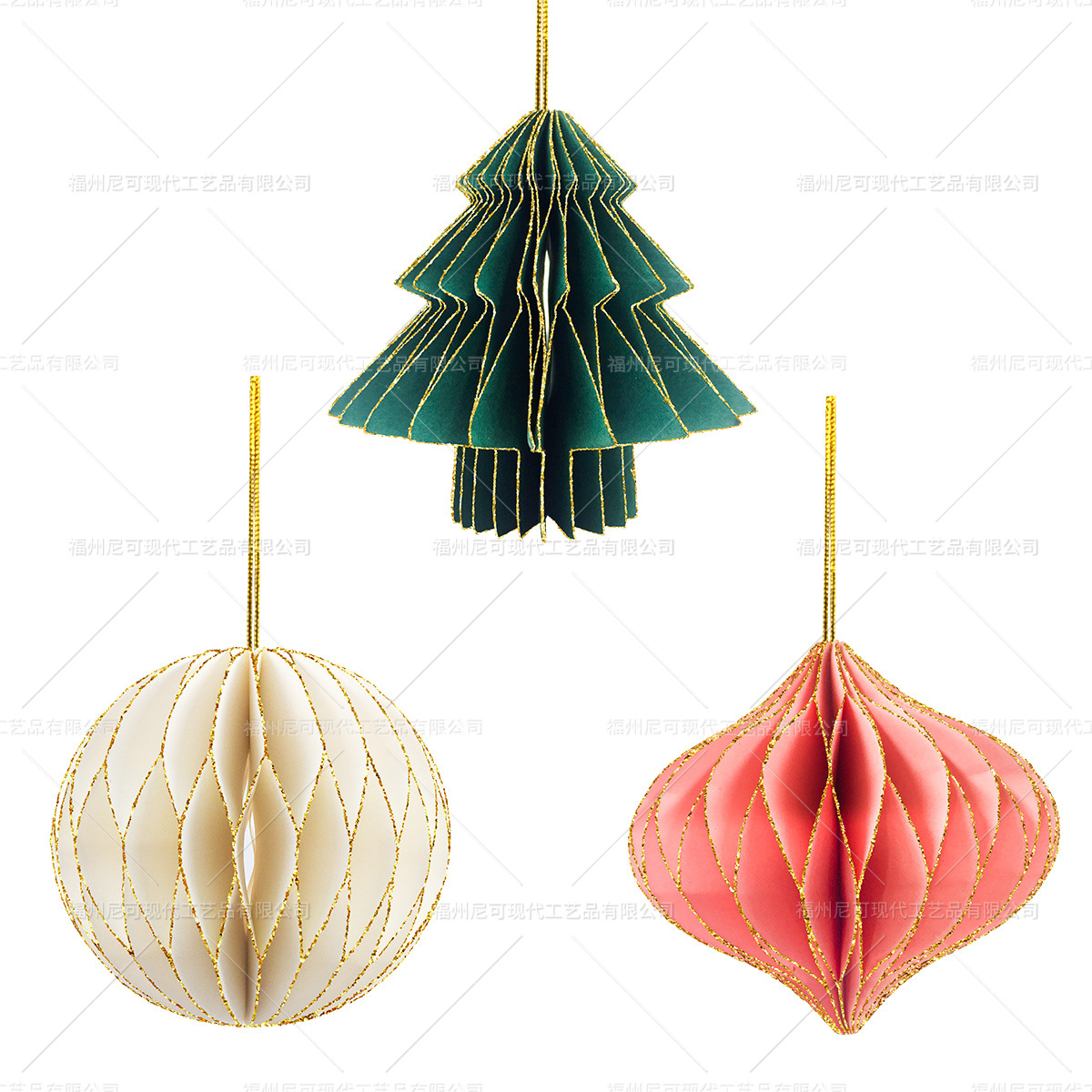 Shiny Christmas Paper Decorations , Honeycomb Paper Xmas Decorations
