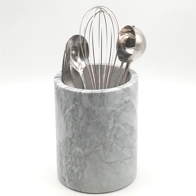 Grey Marble Bucket Cutlery Utensil Holder