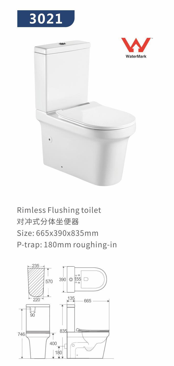 Rimless Flushing washdown two pieces of toilet