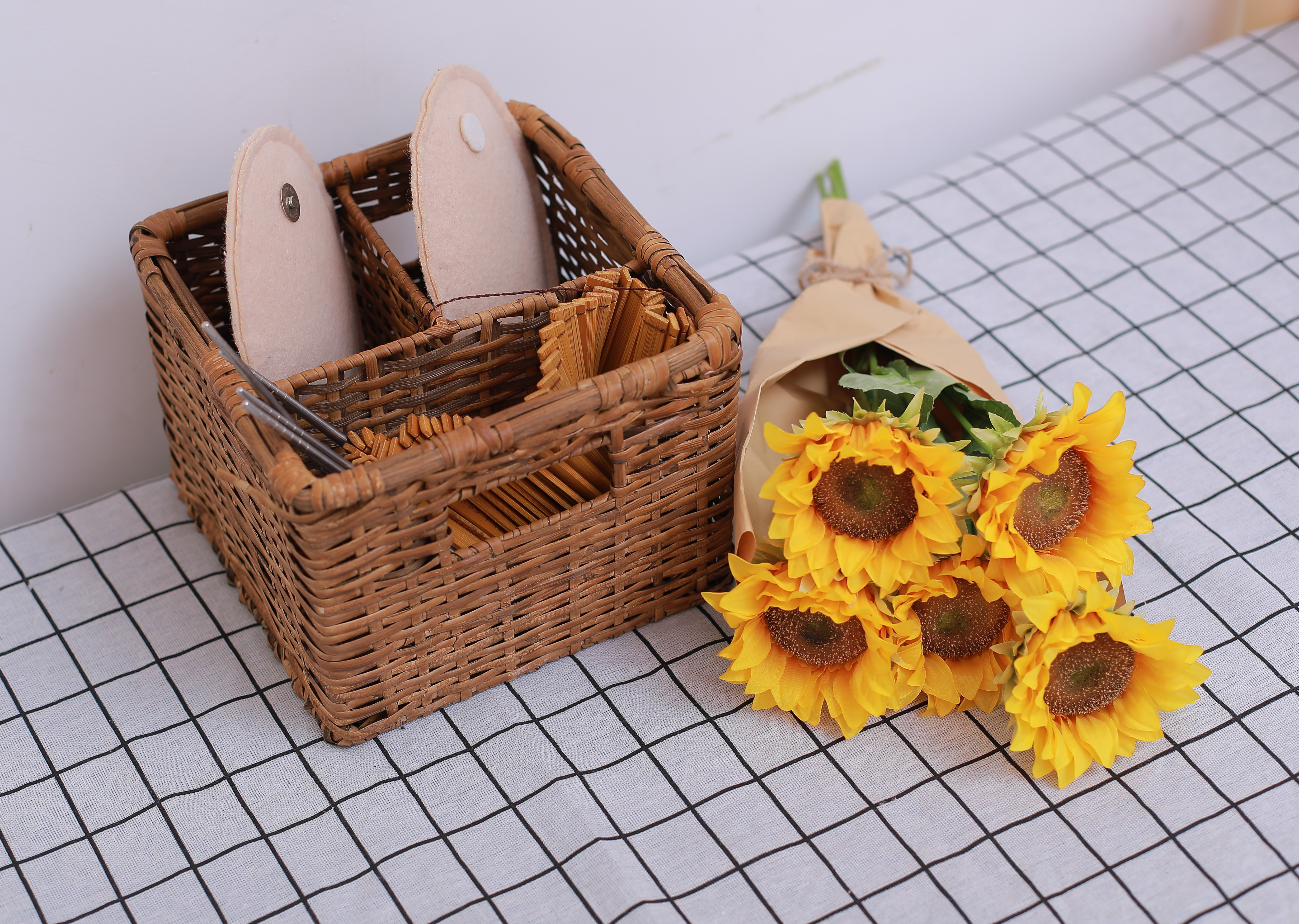 Natural rattan woven storage basket