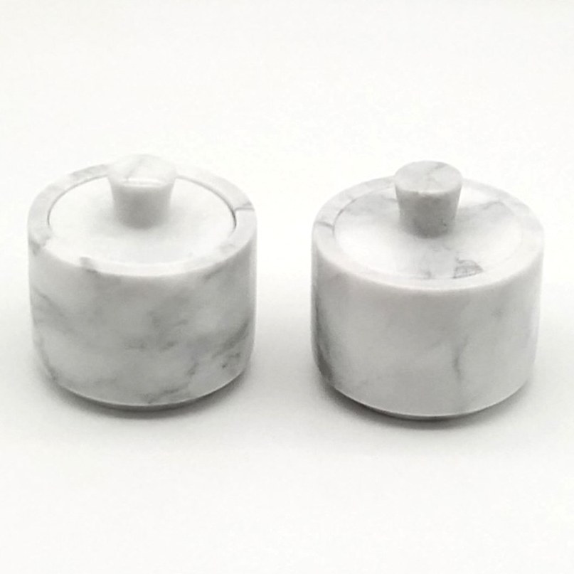 Marble Salt Container With Lid Polished Grey Color
