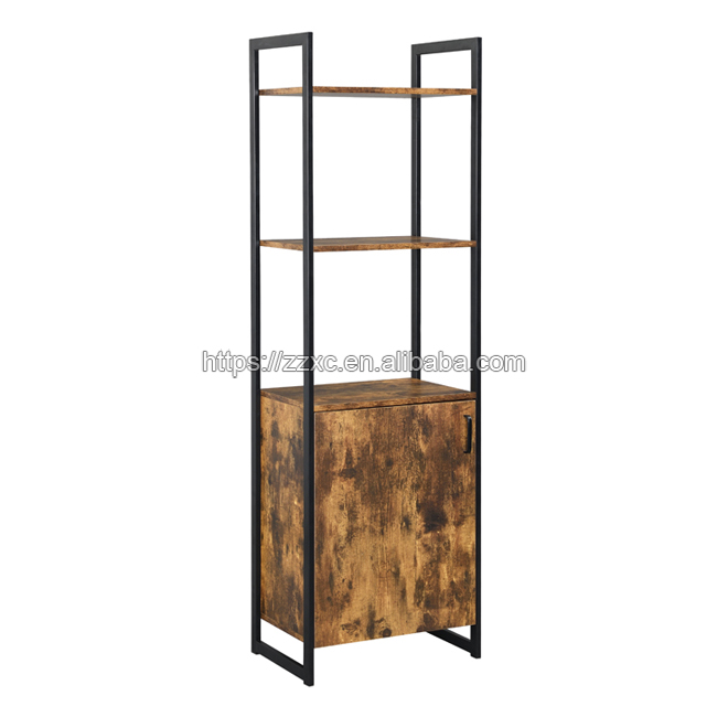 Rustic brown bookcase with storage cabinet