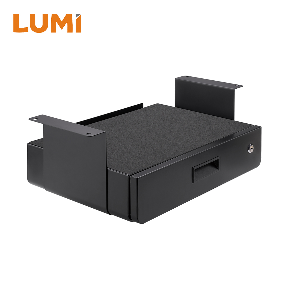 Space-Saving Under-Desk Storage Drawer With Shelf And Locking Mechanism