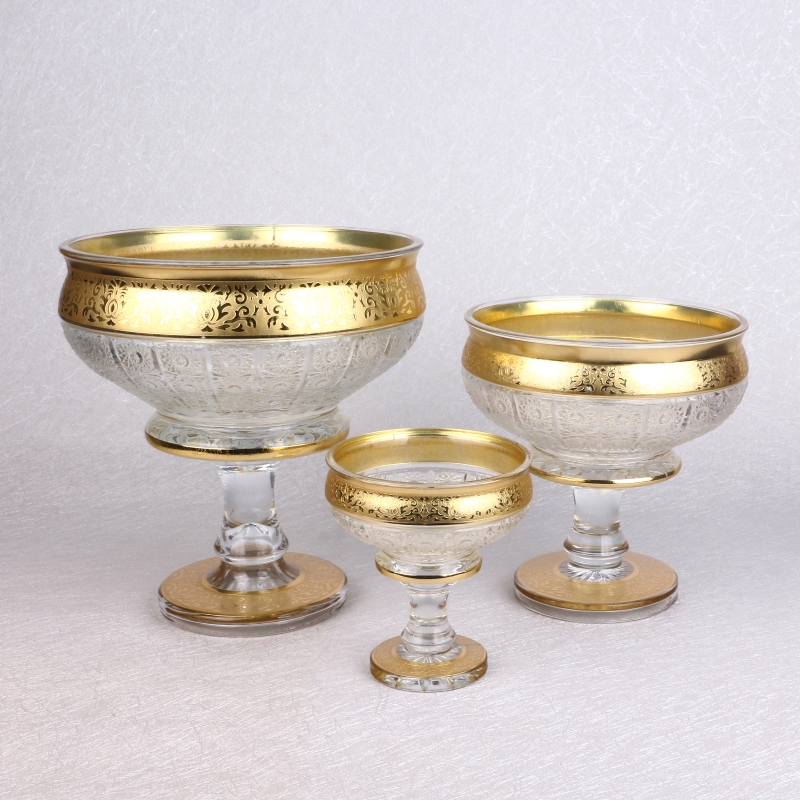 Uzbek Style Gloden Painting Decorative Housewares Gift 5.23 Inch Footed Glass candy dish