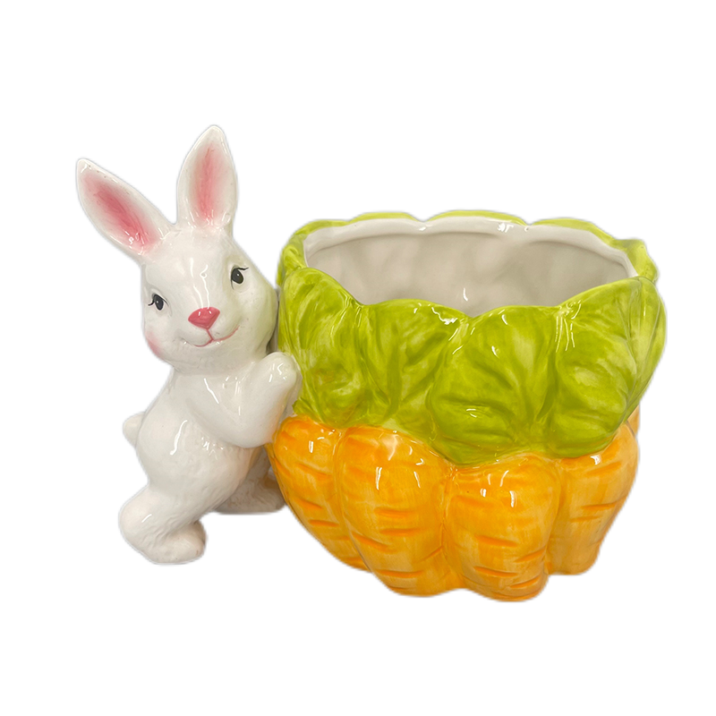 Rabbit with carrot shape candy holder ceramic