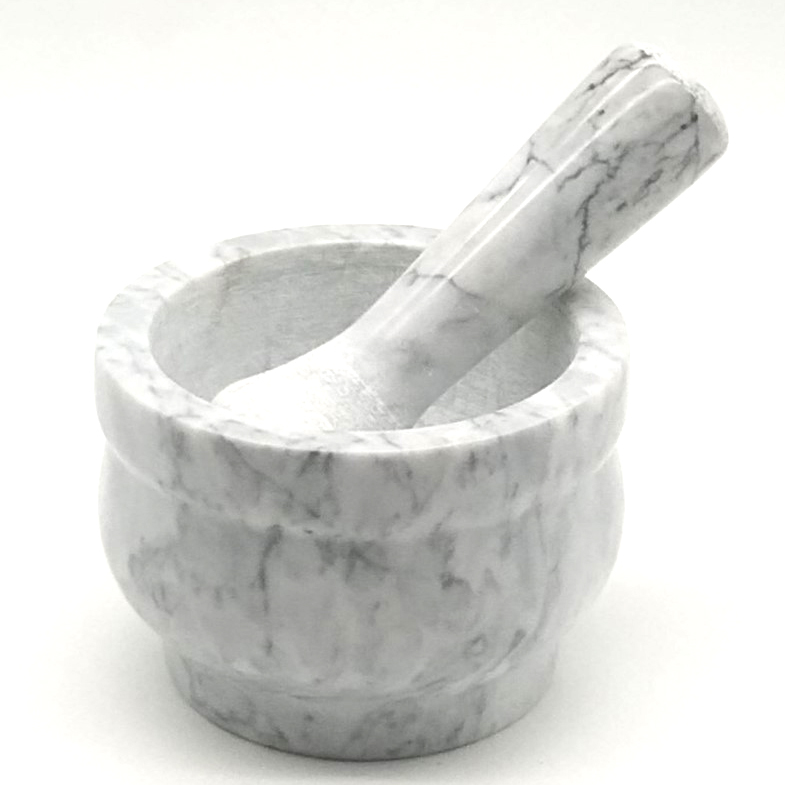 Dual Use Marble Stone Mortar And Pestle Grey Color