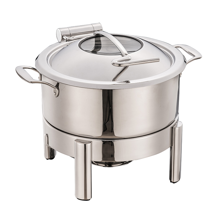 Round Mini Induction Buffet Pot W/Handle & Glass-Window Cover