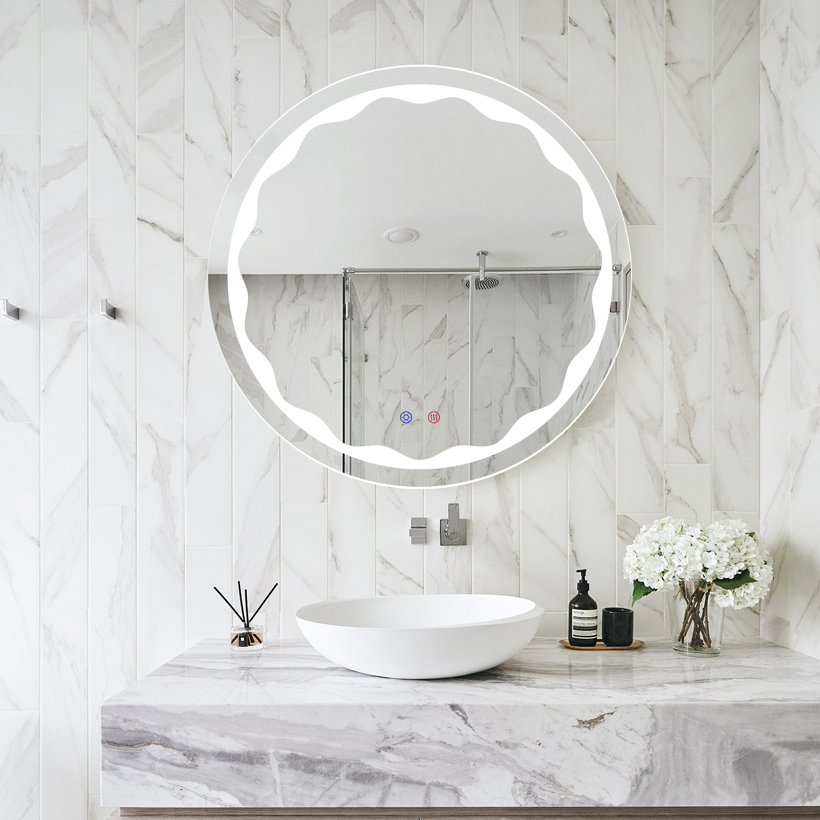 DP321 led light touch screen anti fog smart toilet mirrors in bathroom