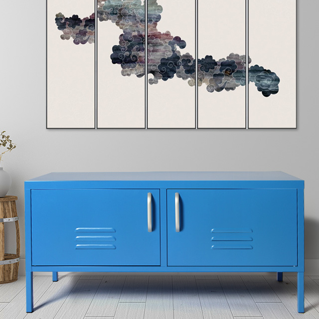 Blue television cabinet steel living room storage cabinet