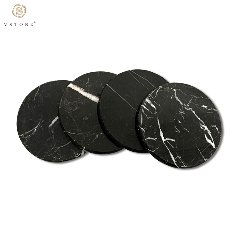 Black and white round full polished marble coasters，marble craft