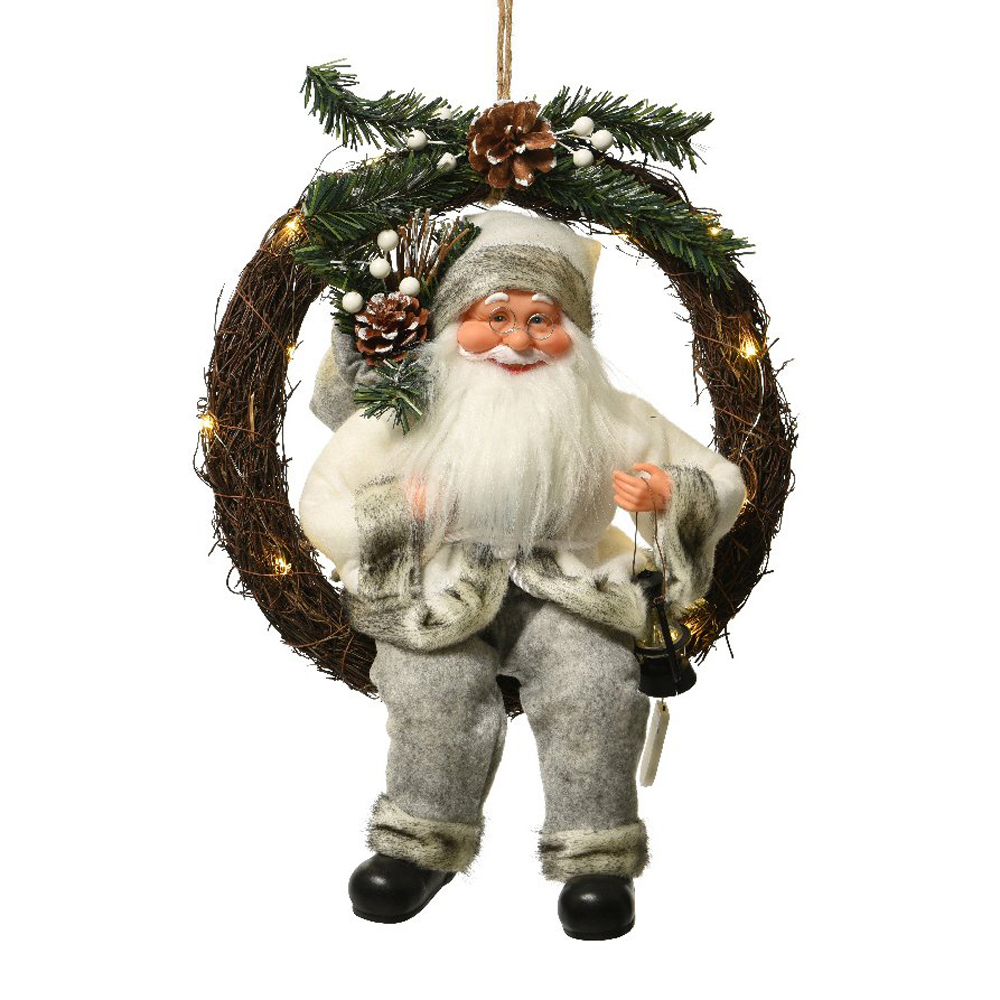 45cm Hanging garland sitting led santa claus figure wreath christmas decoration pendant home