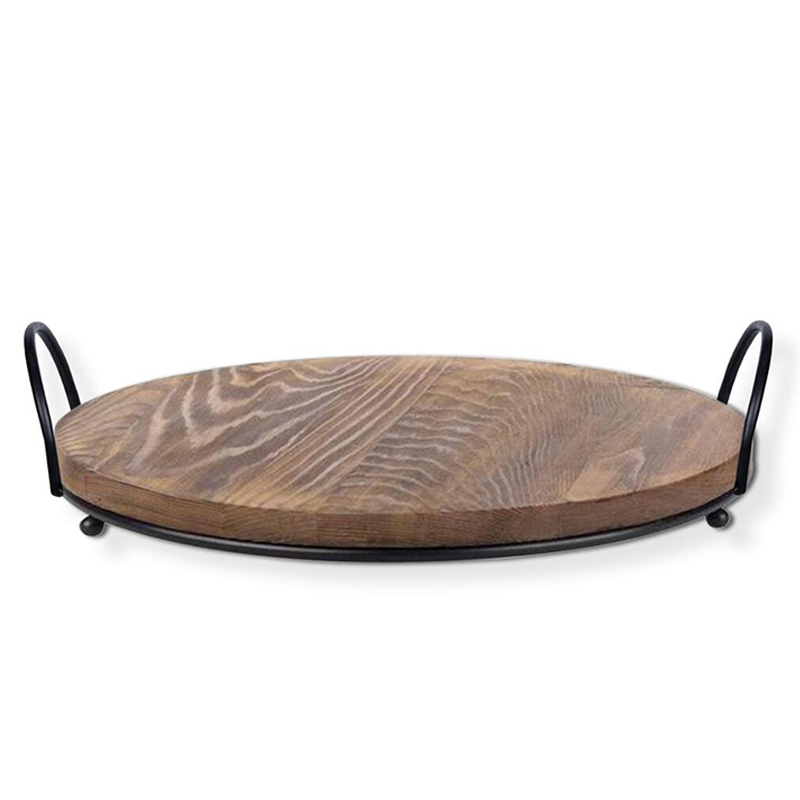 Wholesale Handcrafted Wood Decorative Breakfast Dinner Food Serving Tray with Metal Handle