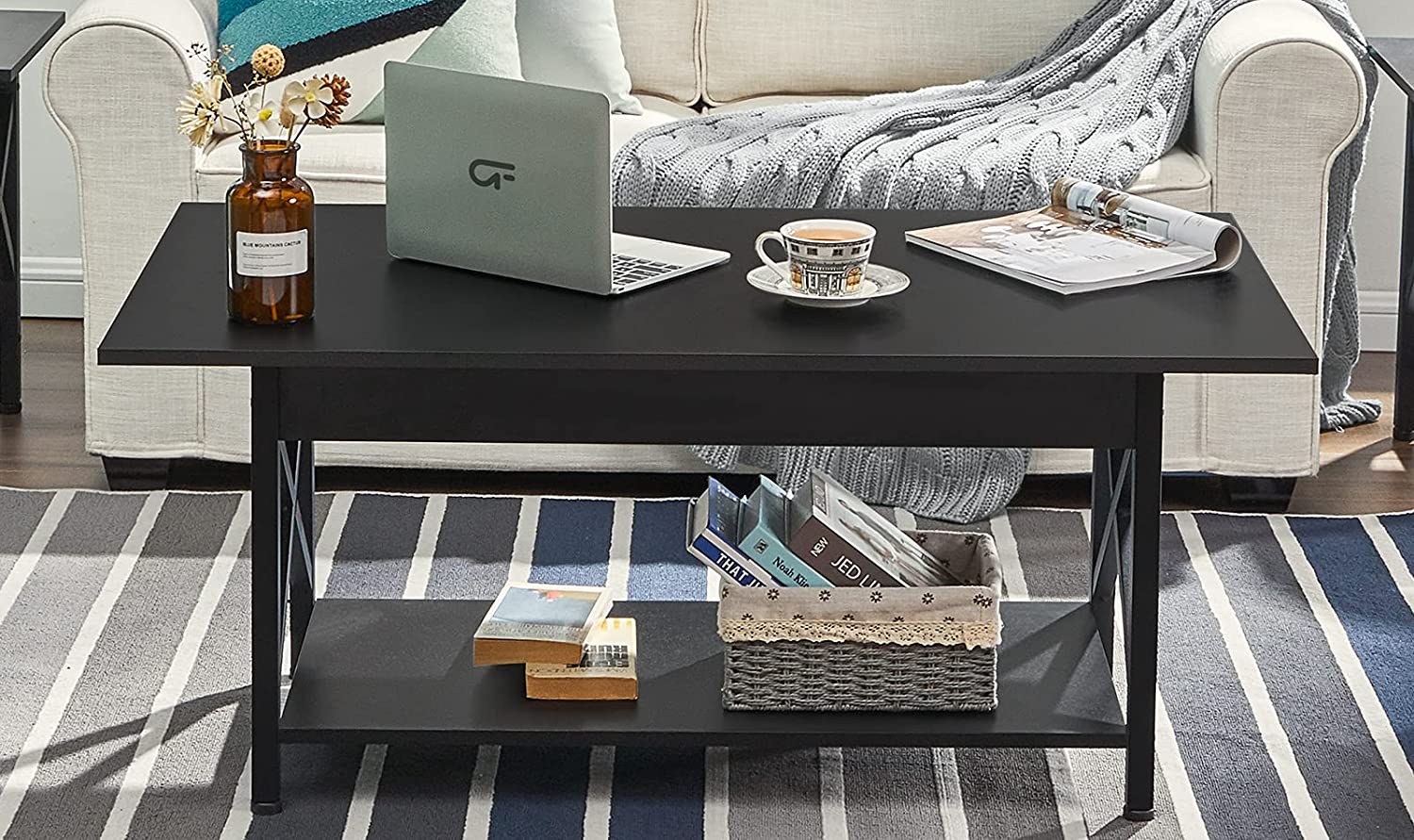 Rustic coffee table with storage rack