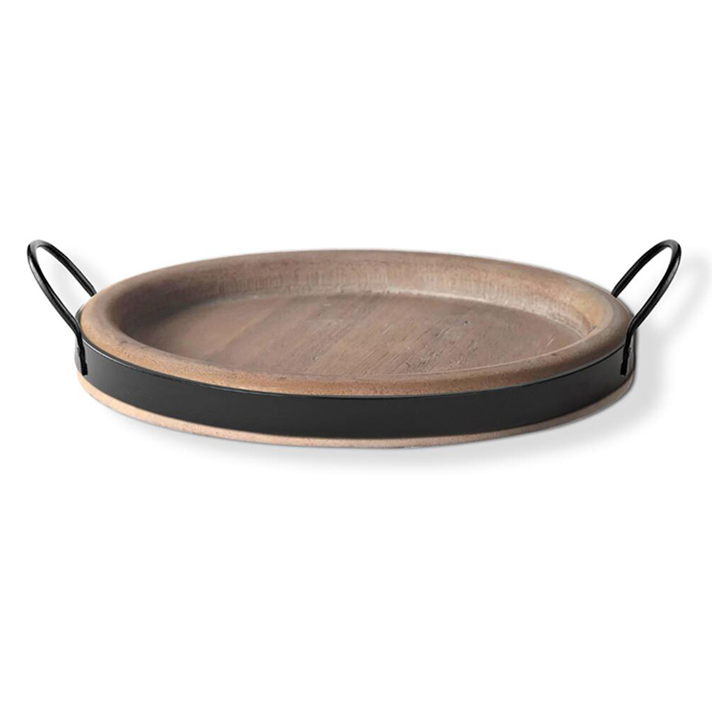 Kitchen Home Decor Rustic Round Wooden Serving Storage Tray decorative ornaments With Metal Handle