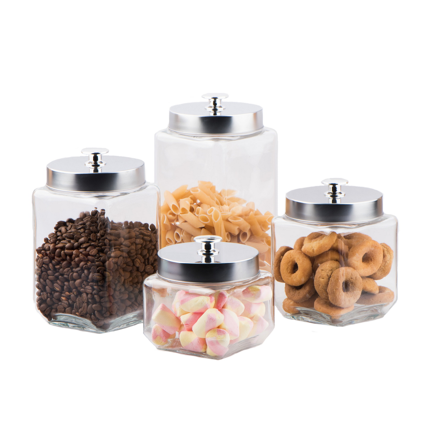 Glass food storage jar with stainless steel screw lid