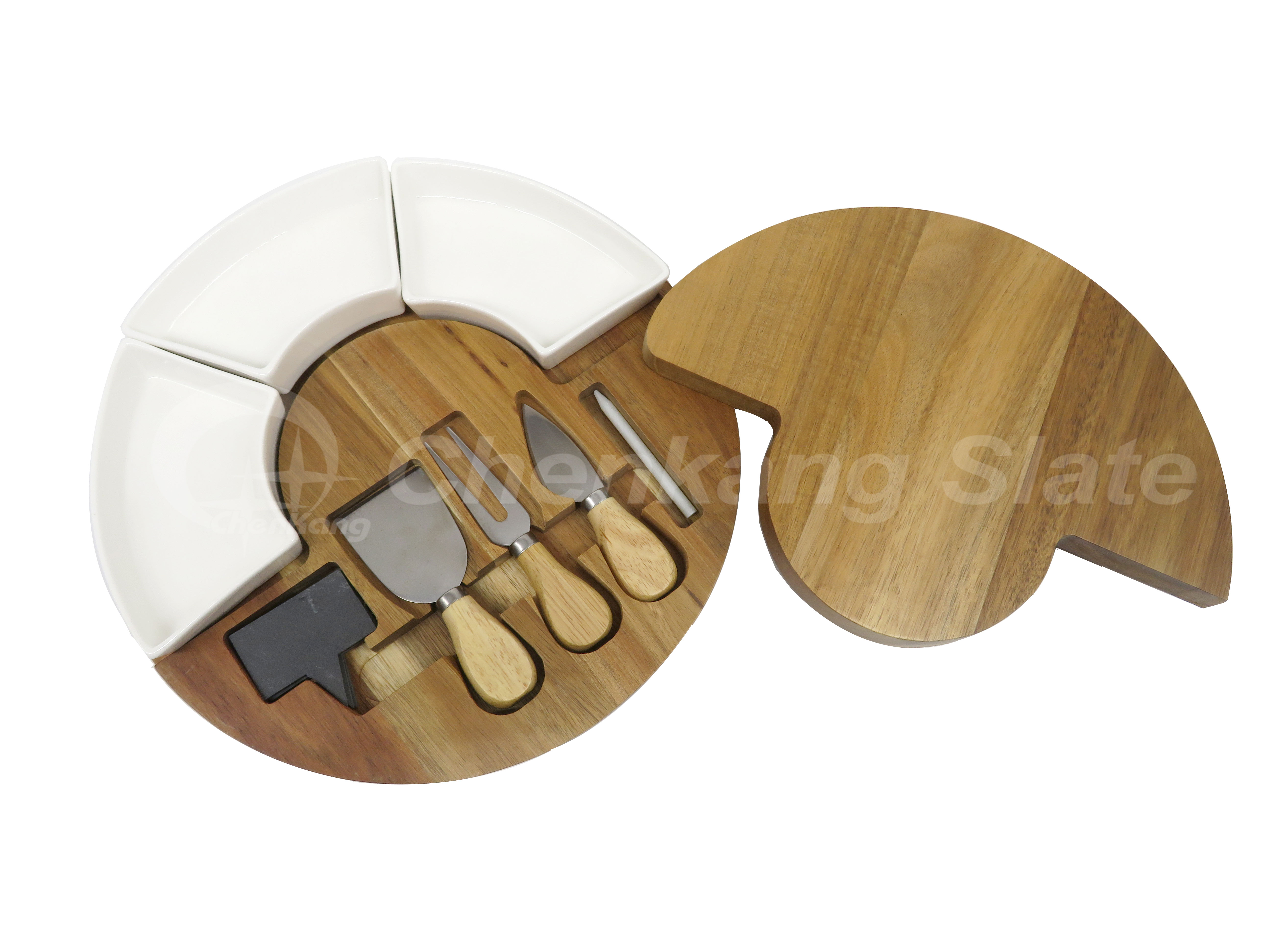 Slate And Wood Cheese Set