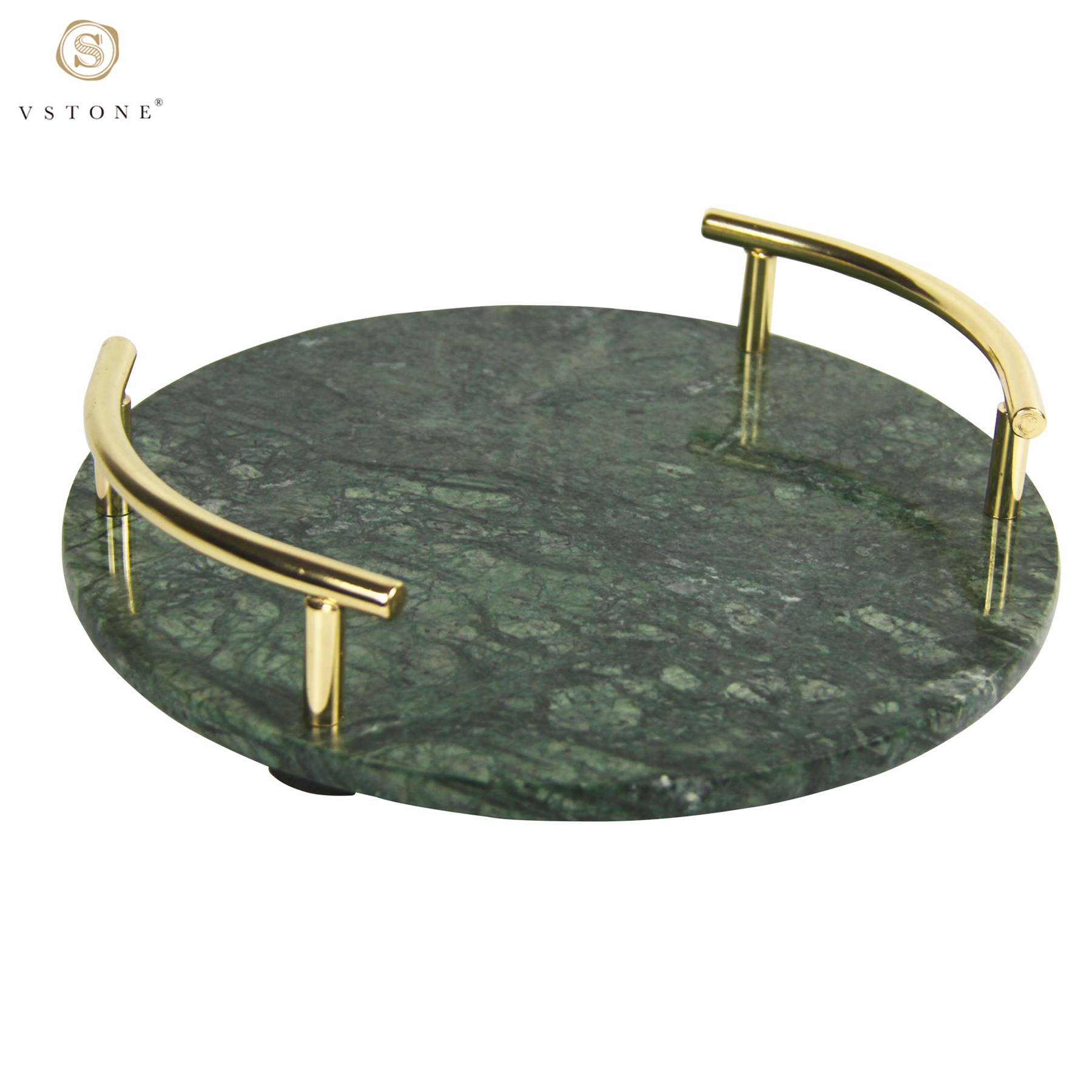 Green marble tray with metal handles