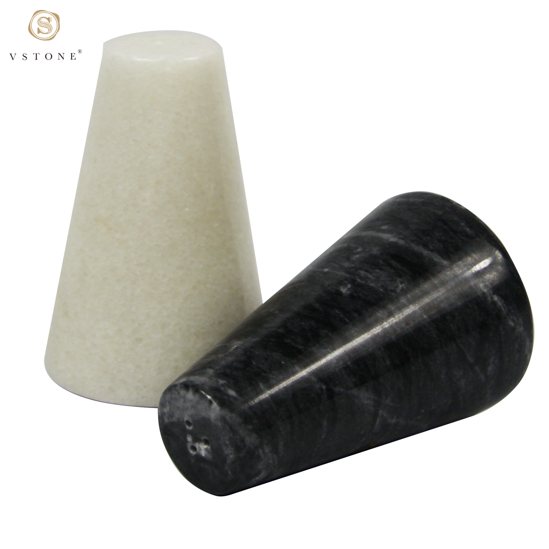 Set of 2 black and white marble salt&pepper shaker，marble craft