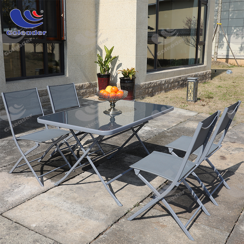 Patio 4 seater set，Garden Dining Glass Table with 4 folding Chairs