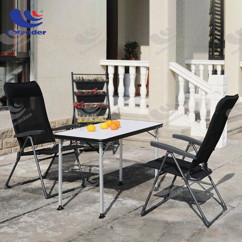 Foldable Aluminum table and steel chair set, MDF desktop, 7-position adjustable armchair
