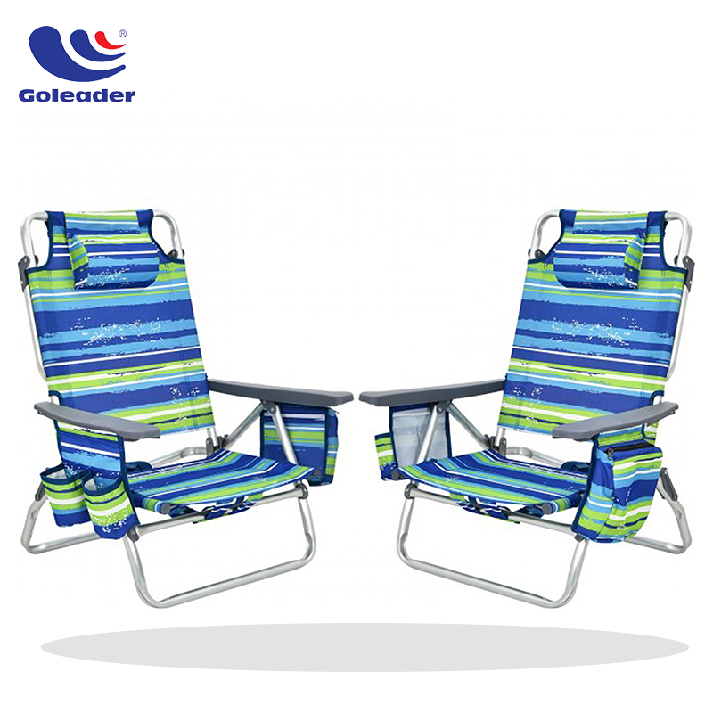5-Position Classic Lay Flat Folding Backpack Beach Chair With Cooler Bag Cup Holder