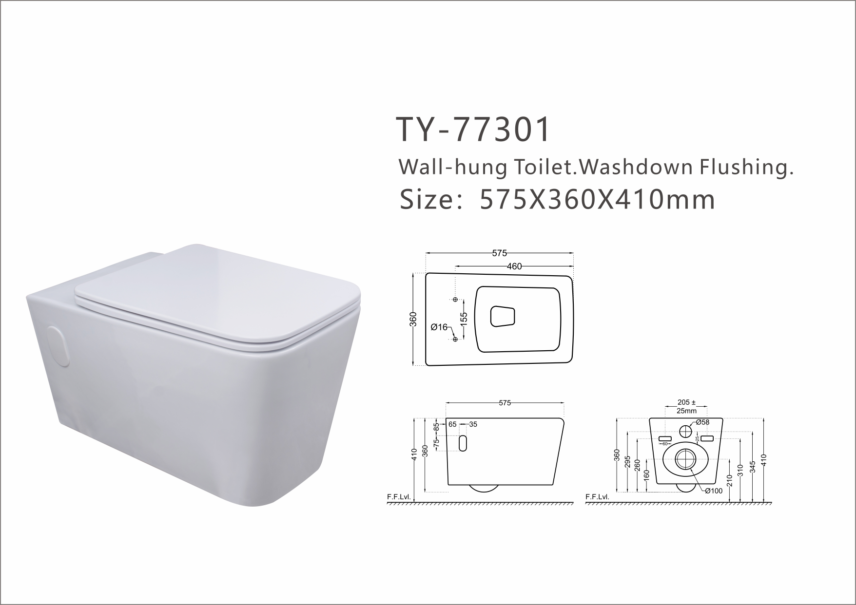 European Design High Quality Water Saving Tankless Wall Hung Toilet For Bathroom