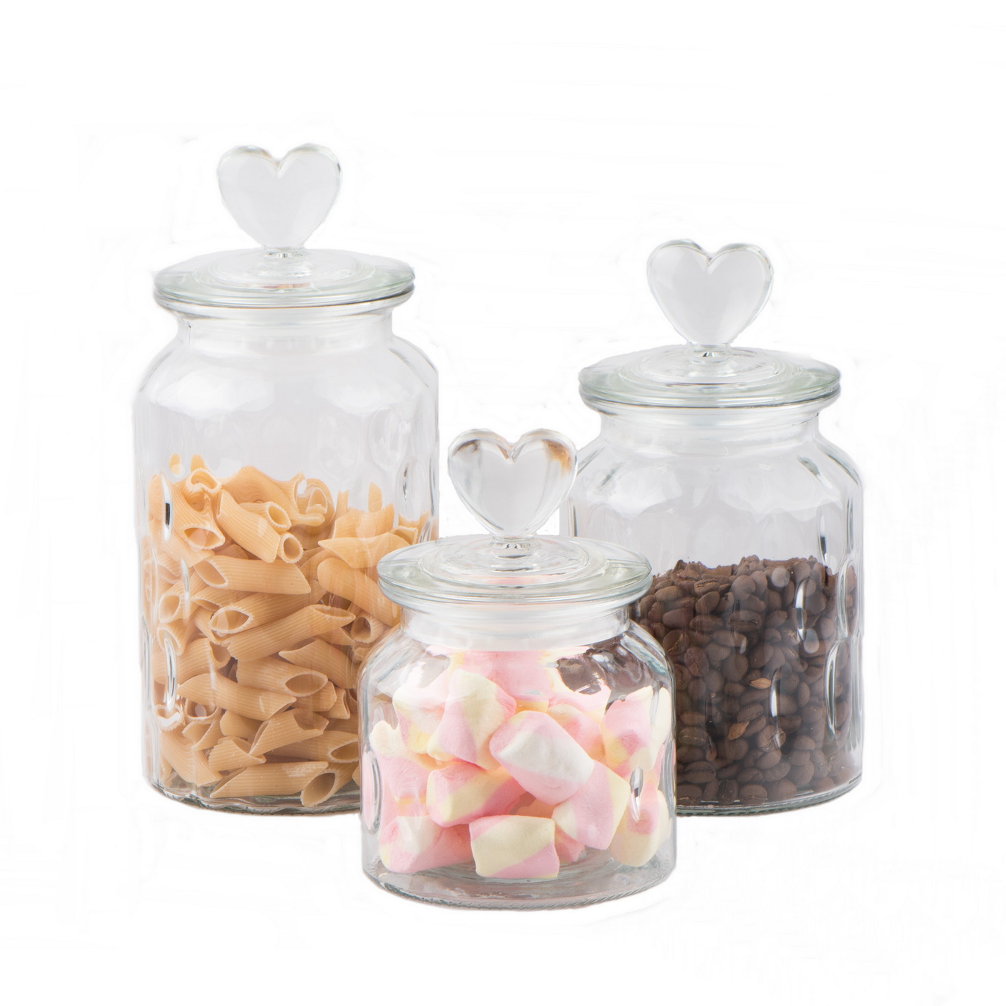 Embossed glass food storage jar with heart shap glass lid CCP711HT