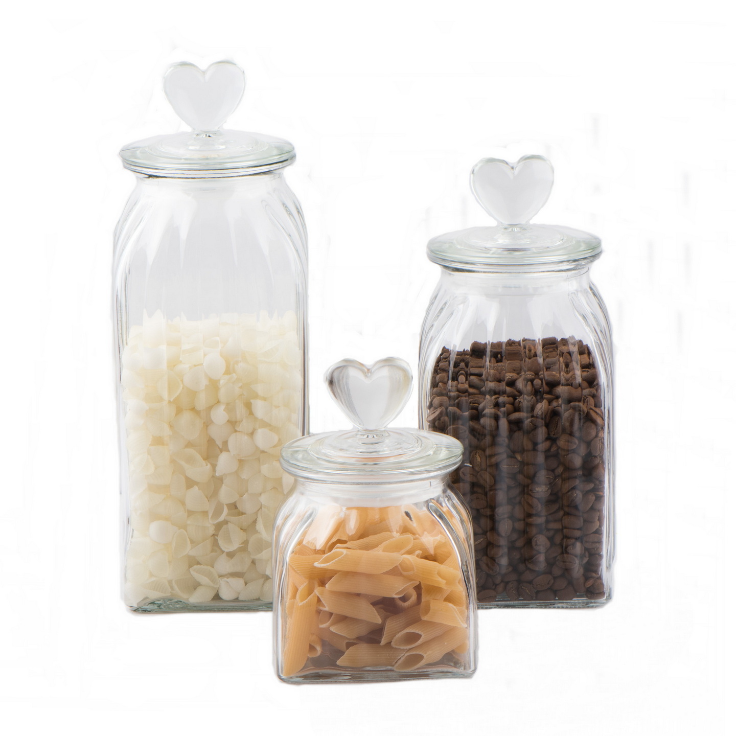 Square glass food jar with heart shape glass lid CP202CT