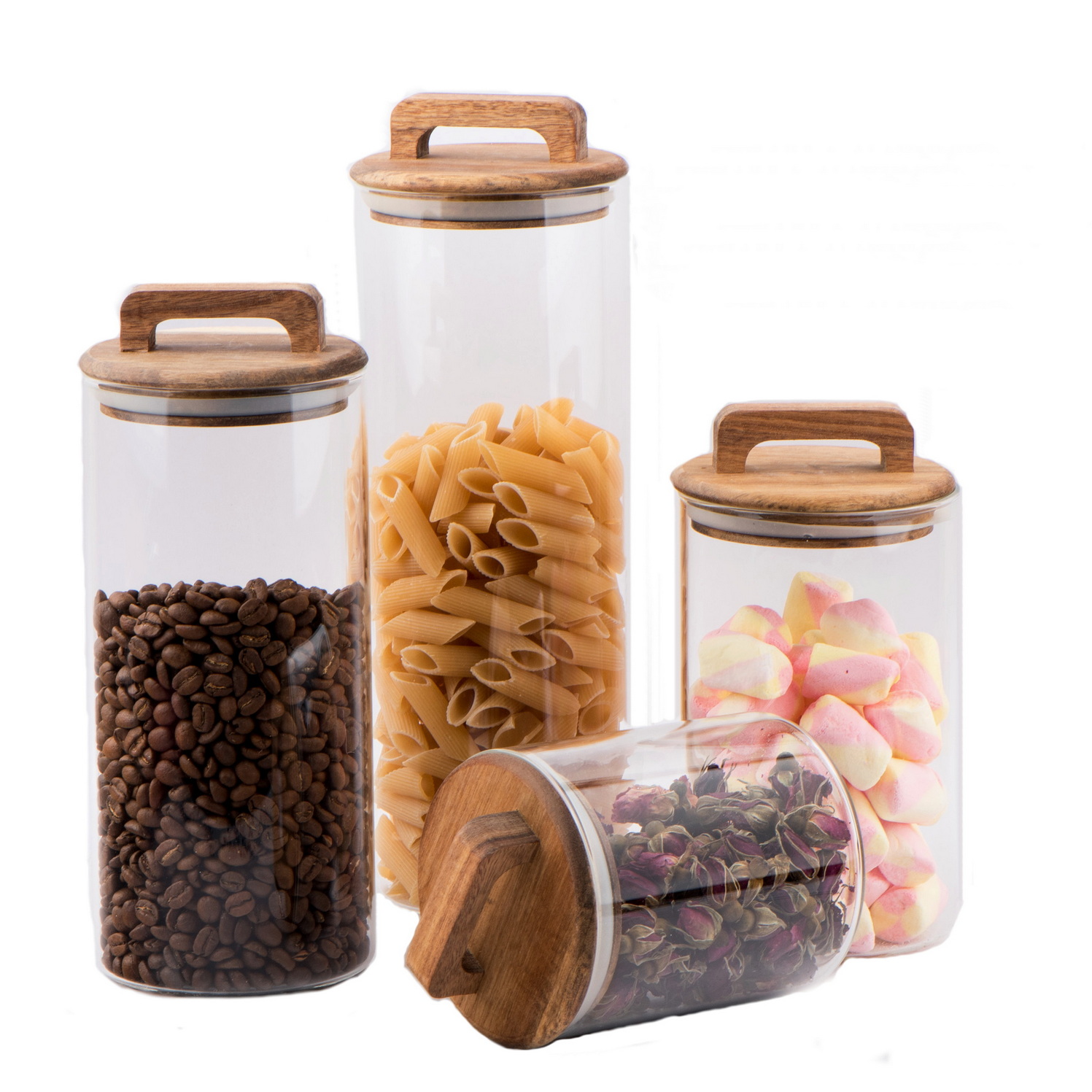 Borosilicate glass jar with acacia wood handlelid GPG001W4