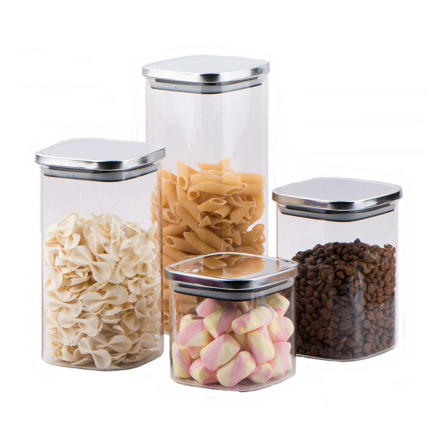 Square borosilicate glass food storage jar with square stainless steel lid GPG122T