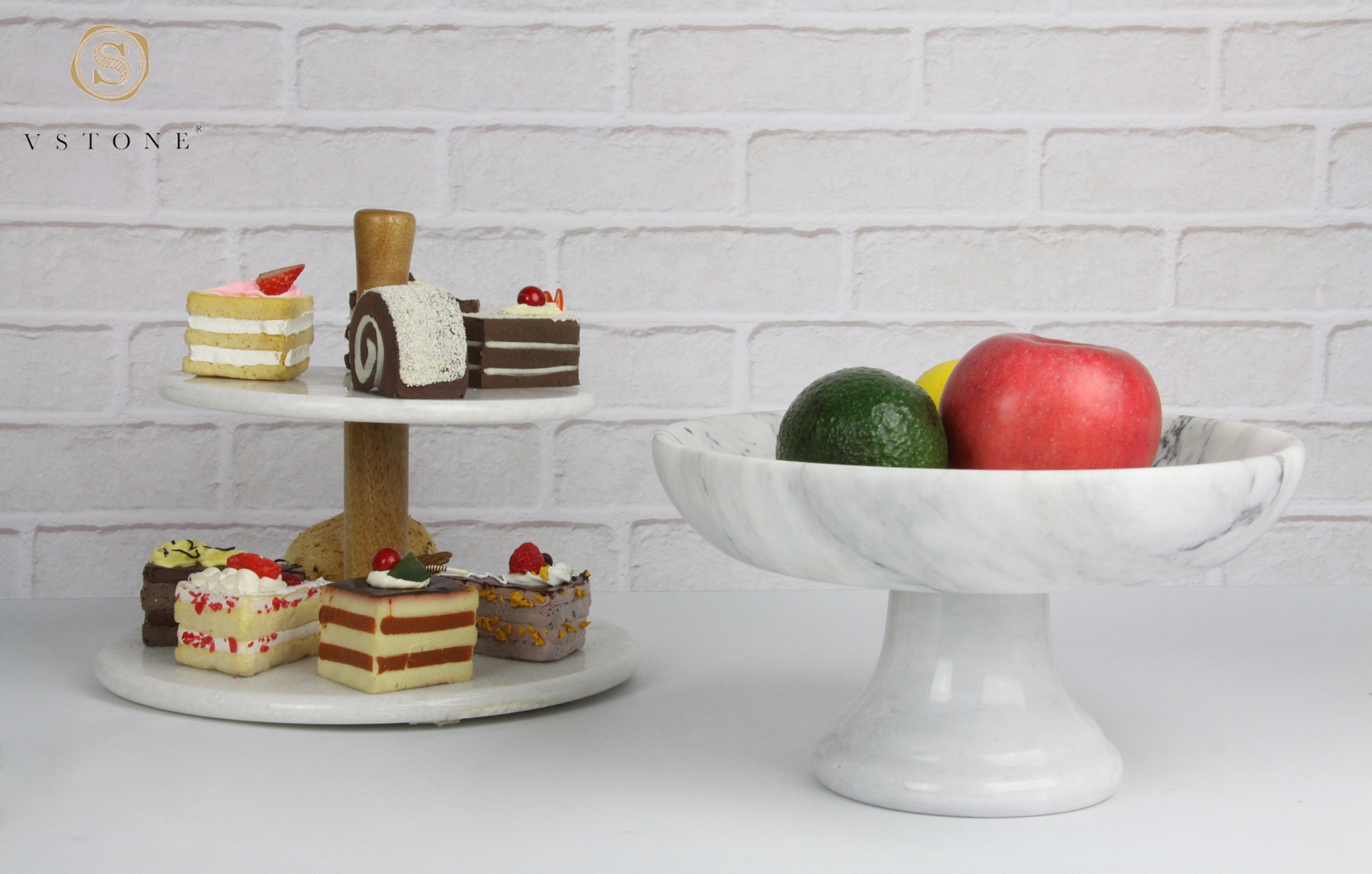 Marble cake stand and marble fruit bowl，marble craft