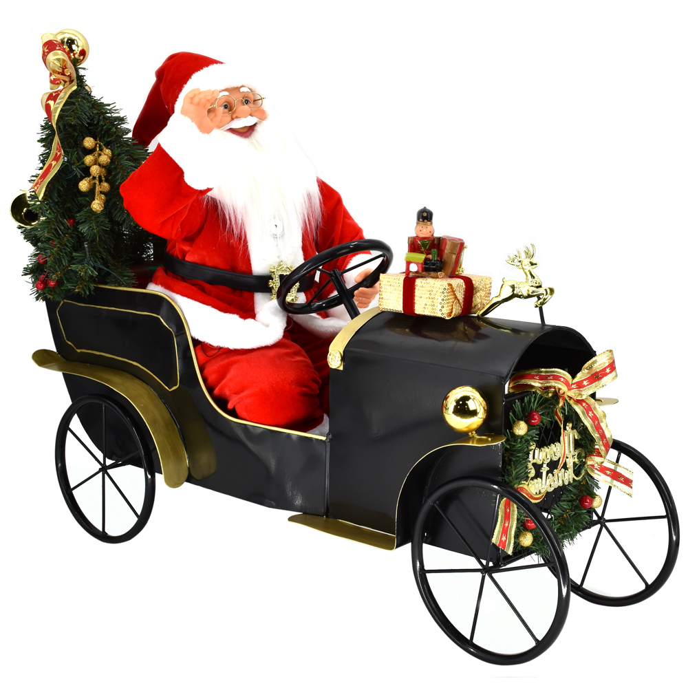 60cm Santa Claus by car with lights and music to decorate Christmas decorations