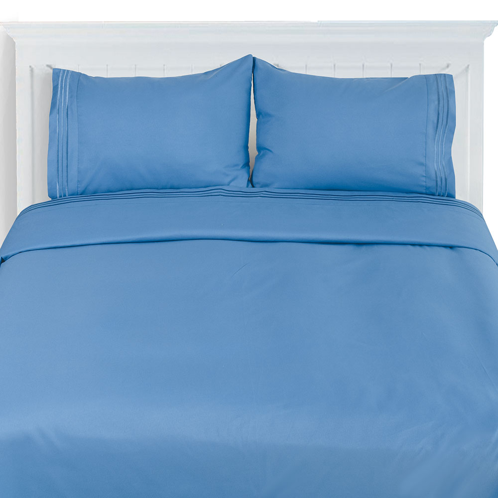 Solid Microfiber Embroidery Line Bed Sheet Set