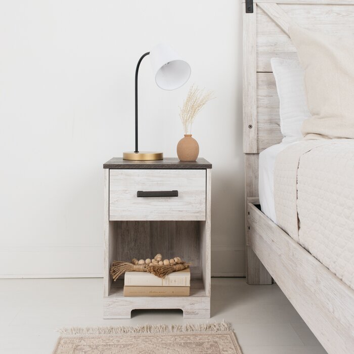 Drawer Nightstand in Whitewash/Rustic Gray