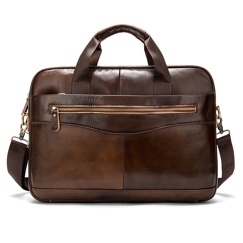 Customized durable coffee color cowhide leather handbag with new tide hardware shoulder strap