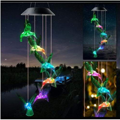 Solar hummingbird wind chimes