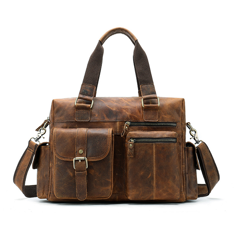 Top grain cowhide leather briefcase factory high quality genuine handbag