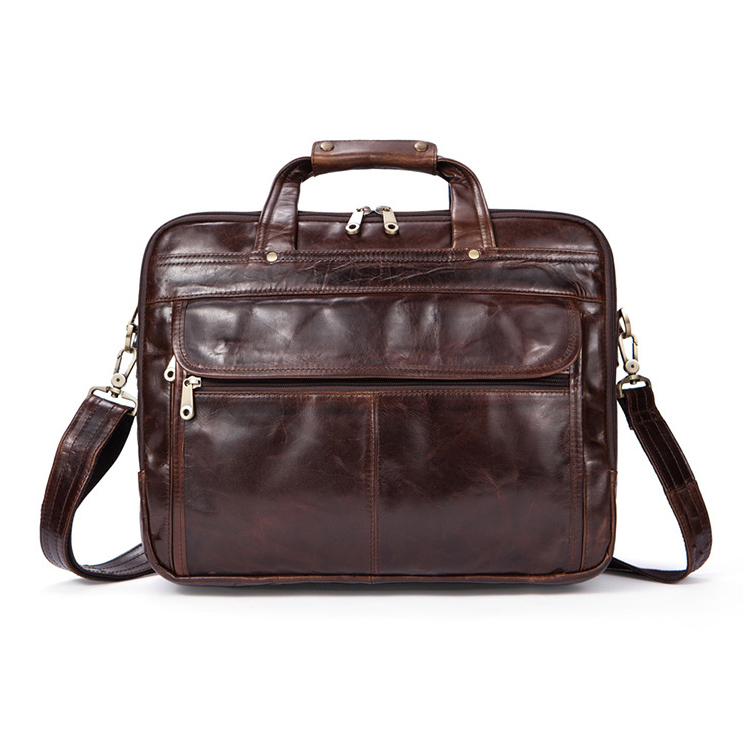 Factory supplier mens cow leather business briefcase crossbody organizer handbag
