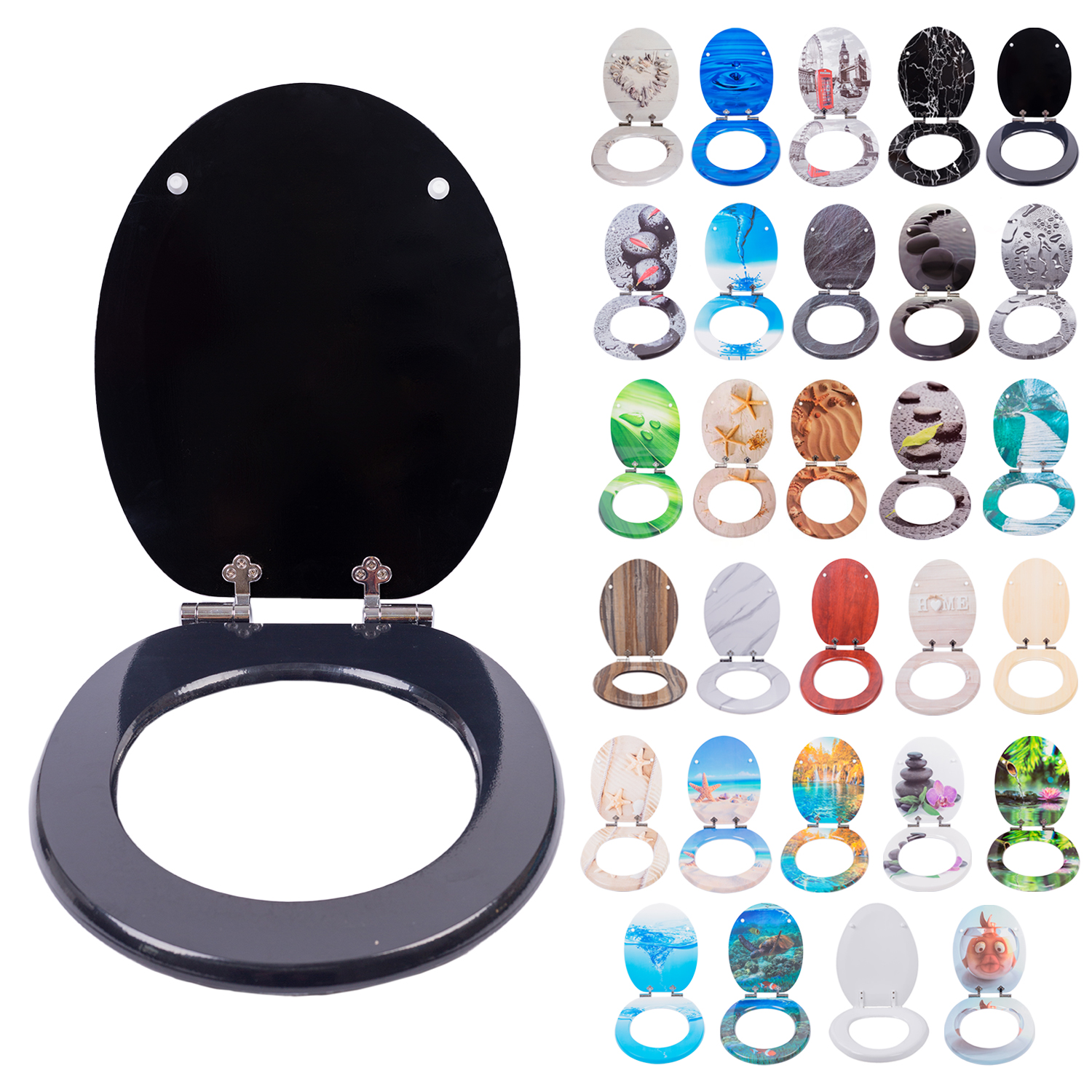 Pure Color Black Toilet Seats Wood Oval Toilet Seat MDF Toilet Seat Cover