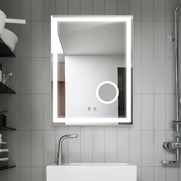 Fog-proof luminous bathroom mirror with magnifying mirror