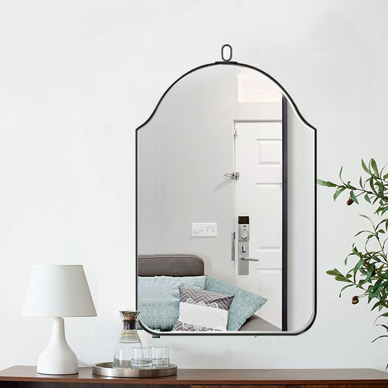Antique Black Decorative Arch Hanging Metal Wall Mirror for Decor, Large Modern Accent Mirror