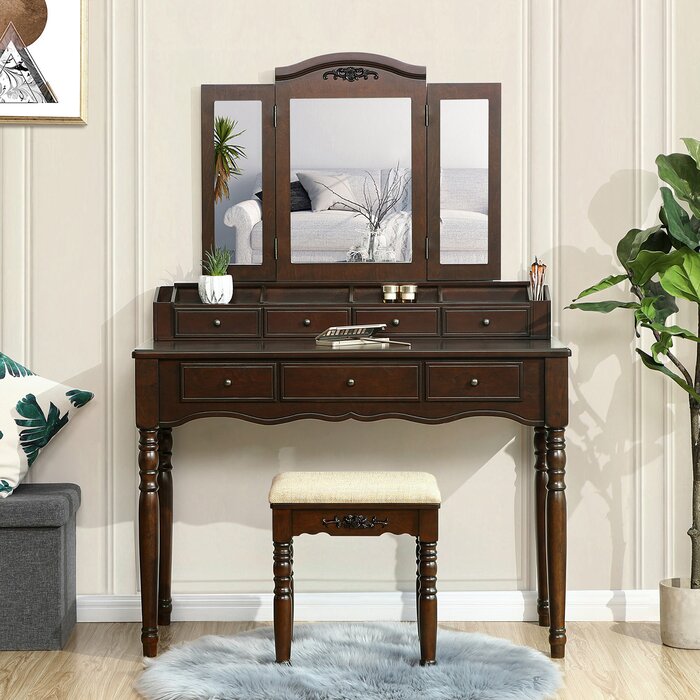 Retro deep brown solid wood dresser