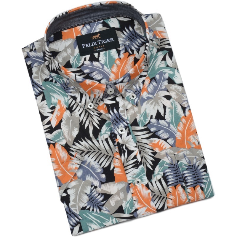 Woven Mens Button Down Collar Short Sleeve 100%Cotton Digital Printing Casual Plus Shirts