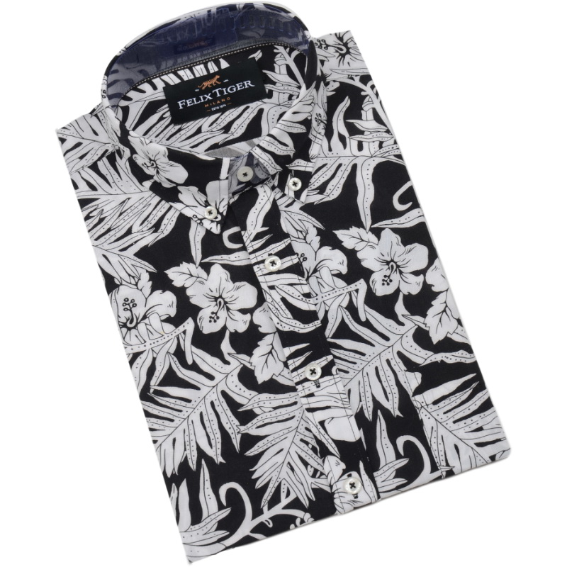 Woven Mens Button Down Collar Short Sleeve One Pocket 100%Viscose Digital Printing 100%Rayon Shirts