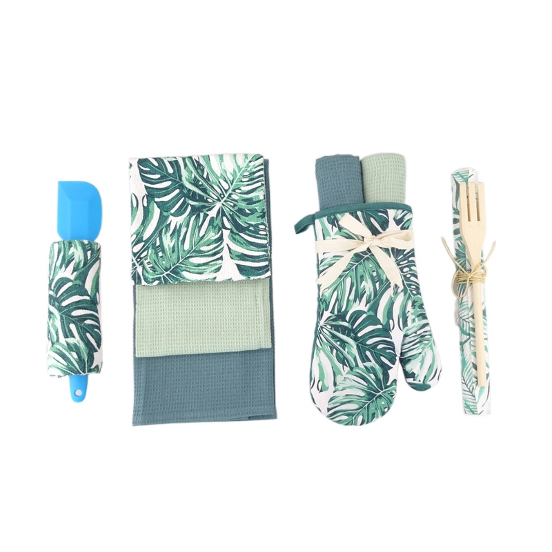 Summer theme Printed Velour Cotton Kitchen Towel Oven Mitt With Spatual Gift sets