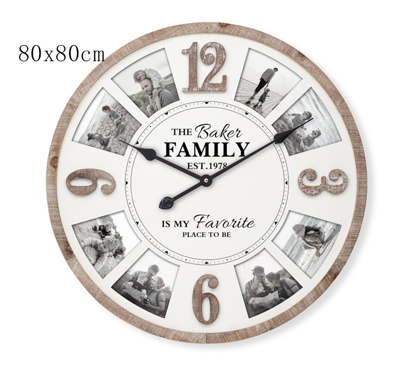 8 Pictures Custom Photo Wall Clock Wooden Frame Silent Round wall clock for Family Home Wall Decor
